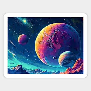 Fantasy Colorful Planets And Mountains In Space Magnet